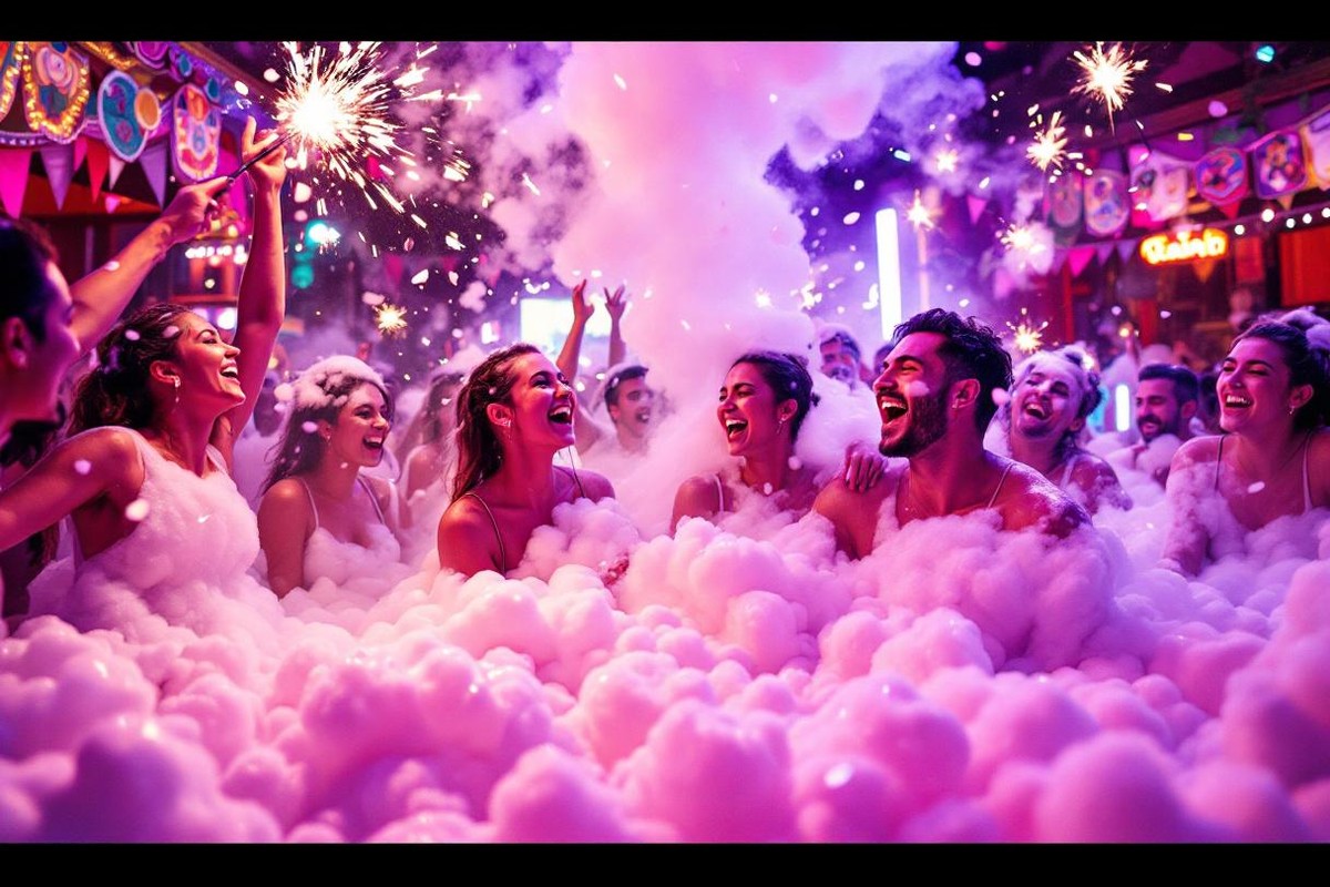Foam party con espuma en fiesta juvenil en Lima