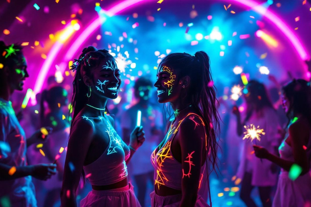 Fiesta temática neón UV con luces blacklight en Lima