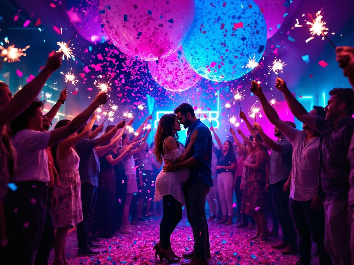 Revelación de sexo con confeti rosa y azul en Lima